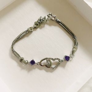 925 Silver Heart Purple Gem Bracelet + Ring